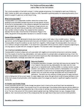 Preview of The Problem of Overpopulation - Reading Comprehension Text