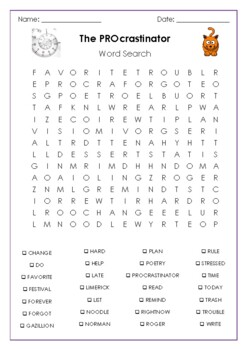 The Procrastinator by Julia Cook Word Search by MsZzz Teach TPT