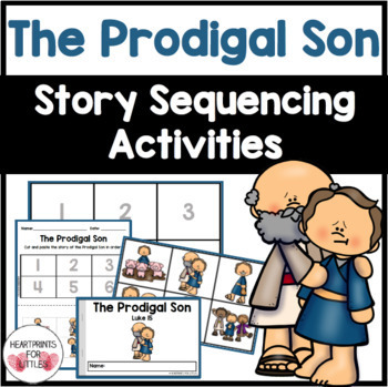 Preview of The Prodigal Son Bible Story Sequencing Activities, Prodigal Son Mini Book