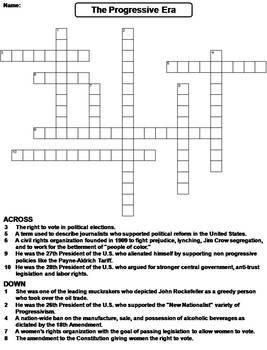 The Progressive Era Worksheet/ Crossword Puzzle by Science Spot TpT