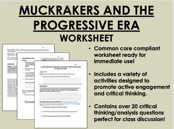 Progressive Era Muckrakers Chart And Worksheet