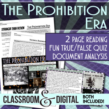 Preview of The Prohibition Era, 18th Amendment, Organized Crime, Primary Source Analysis