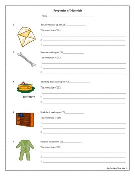 Free The Properties of Materials Worksheet by Smiley Teacher | TpT