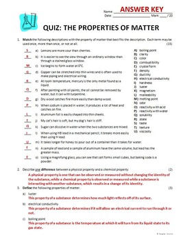 Properties of Matter - Quiz Editable by Tangstar Science | TpT