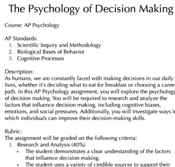 Preview of The Psychology of Decision Making (AP Psych Assignment)