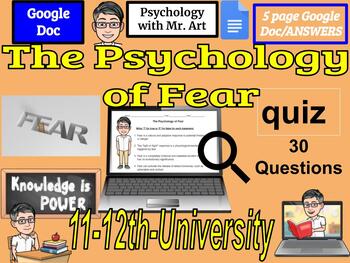 Preview of The Psychology of Fear quiz- 11th/12th/university - 30 True/False Questions with