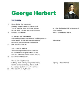 Preview of The Pulley, George Herbert poem, Comprehension and Analysis Activity