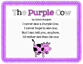 The Purple Cow by Gelett Burgess Poetry Activities & Craft Pack | TpT