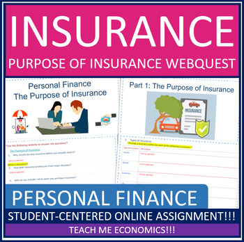 Preview of Purpose of Insurance Personal Finance Economic Webquest Economics Worksheet