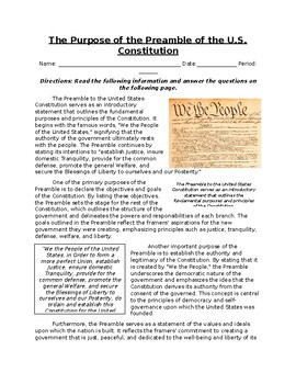 Preview of The Purpose of the Preamble of the Constitution: Text, Images, and Assessment