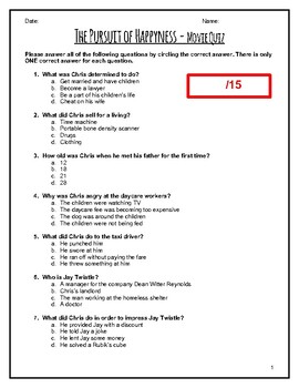 Preview of The Pursuit of Happyness Movie Quiz (with Answer Key!)