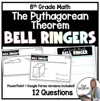 Preview of The Pythagorean Theorem - 8th Grade Bell Ringers for Google Forms and PowerPoint