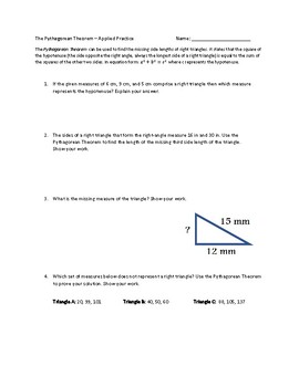 Preview of The Pythagorean Theorem - Applied Practice