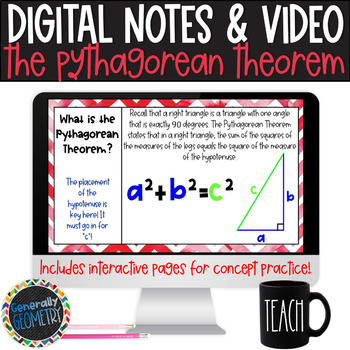 Preview of The Pythagorean Theorem Geometry Digital Guided Notes and Video