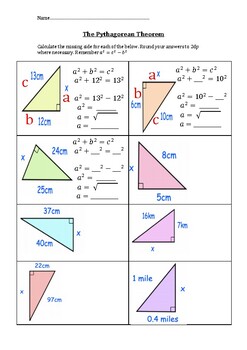 Preview of The Pythagorean Theorem Scaffolded worksheet (shorter leg)