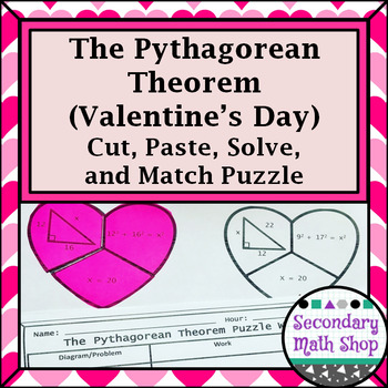 Preview of The Pythagorean Theorem Valentine's Day Cut, Paste, Solve, Match Puzzle