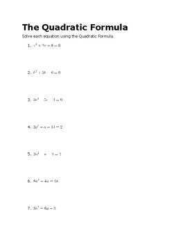 Preview of The Quadratic Formula