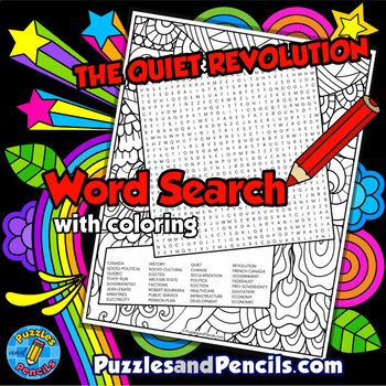 Preview of The Quiet Revolution Word Search Puzzle Activity & Coloring | History of Canada