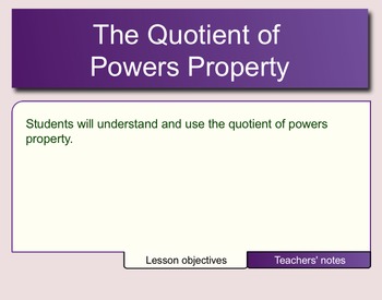 Preview of The Quotient of Powers Property SMARTNotebooks File