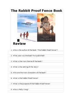 Preview of The Rabbit Proof Fence Book Review YEAR 7-8 30 questions