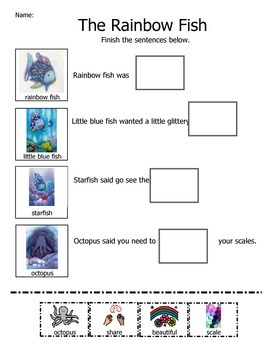 The Rainbow Fish Adapted Comprehension by AutismLearningSpot | TpT