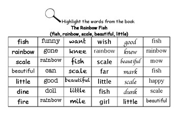 Preview of The Rainbow Fish - Find the Words Worksheets