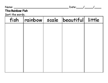 Preview of The Rainbow Fish - Sort the Words by Font Workshee