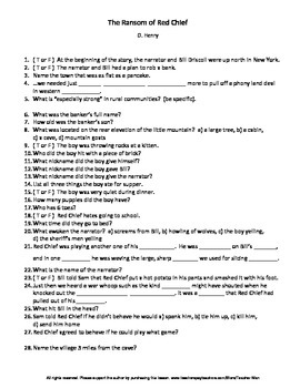 Preview of The Ransom of Red Chief by O. Henry Complete Guided Reading Worksheet