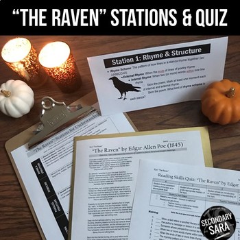 Preview of The Raven: 2-Day Reading Stations Activity & Quiz, Edgar Allan Poe (with GOOGLE)