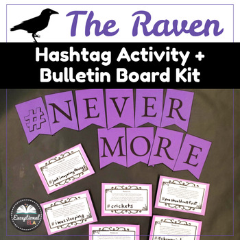 Preview of The Raven Hashtag Activity + Bulletin Board - Summary Writing Activity - Poe
