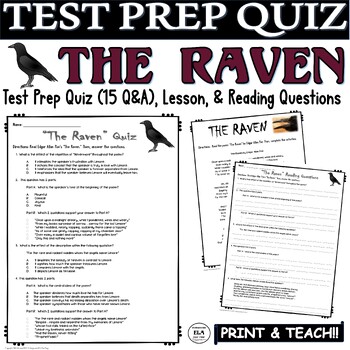 Preview of The Raven Quiz Poetry Activities Comprehension Questions Edgar Allan Poe