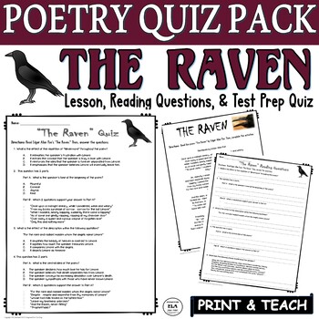 Preview of The Raven Quiz Poetry Activities Comprehension Questions Edgar Allan Poe Poem