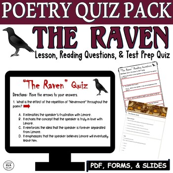 Preview of The Raven Quiz Poetry Comprehension Questions PDF Forms Edgar Allan Poe Poem