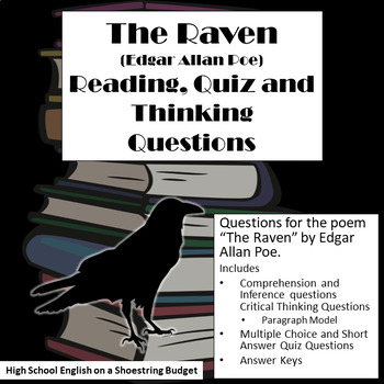 Preview of The Raven Reading Quiz and Thinking Questions (Edgar Allan Poe)