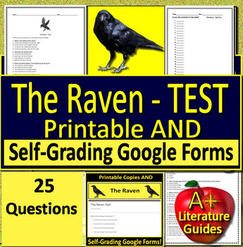 Preview of The Raven Test - Printable AND SELF-GRADING GOOGLE FORMS! Edgar Allan Poe