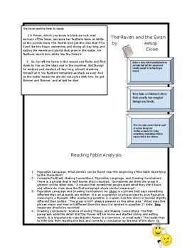 Preview of The Raven and the Swan Fable by Aesop Close Reading Short Story Analysis