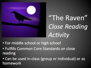 Preview of The Raven, by Edgar Allen Poe: Close Reading Activity (MS Word)