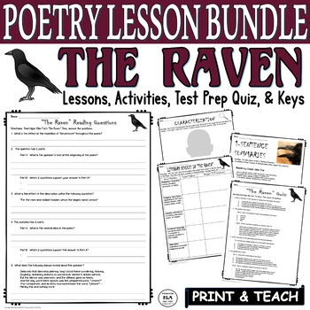 Preview of The Raven Activities Quiz Test Prep Lesson Bundle Poetry Comprehension