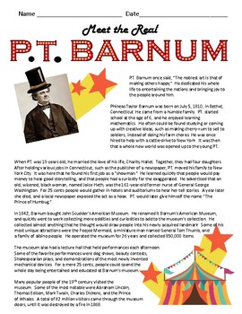 Preview of The Real Life of P.T. Barnum, The Greatest Showman Reading and Math Lessons
