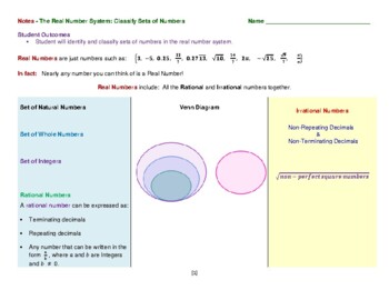 Preview of The Real Number System: Classify Sets of Numbers - Guided Notes