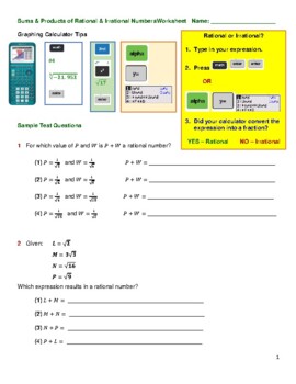 Preview of Sums & Products of Rational & Irrational Numbers Worksheet