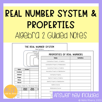Preview of The Real Number System & Properties of Real Numbers Guided Notes Pre Algebra