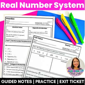 Preview of The Real Number System Rational Irrational Numbers Guided Notes with Exit Ticket