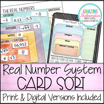 Preview of Real Number System Card Sort (Rational, Irrational, Integers, Whole, & Natural)