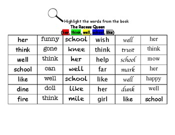 Preview of The Recess Queen - Find the Word Worksheets