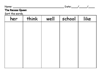 Preview of The Recess Queen - Sort the Words by Font Worksheet