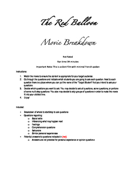 Preview of The Red Balloon-Questions and Breakdown