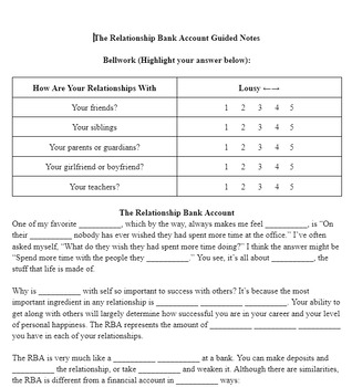 Preview of The Relationship Bank Account Guided Notes