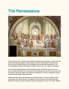 Preview of The Renaissance - Guided Reading and Summary Questions