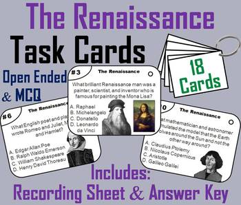 Preview of The Renaissance Task Cards Activity (Leonardo da Vinci, Galileo, Shakespeare)